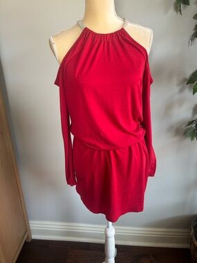 NEW Bleusalt Red Cold-Shoulder Halter Dress Sz S